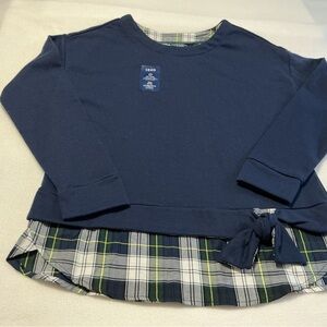 Izod navy long sleeve top with tie front and tartan plaid under layer  - New